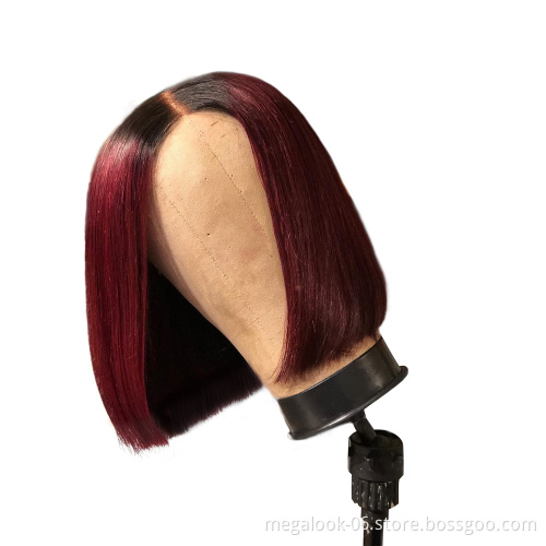 Dropshipping Ombre Burgundy Wine Colored Brazilian Remy Human Hair Extensions Short Bob Wig
